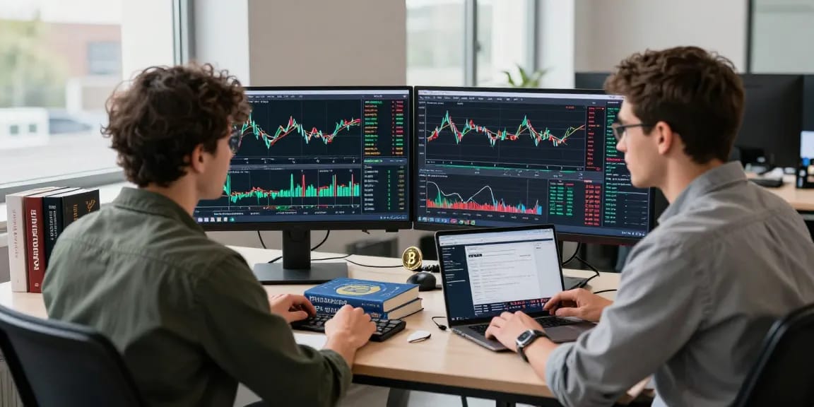Трейдер, изучающий графики и данные BitMEX, делая анализ криптовалютных рынков.