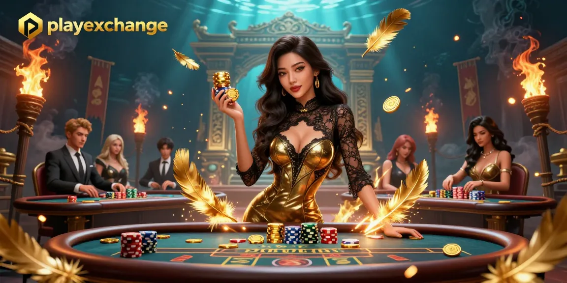 Explore exciting wins at playexchange with a confident gambler at a high-stakes baccarat table.