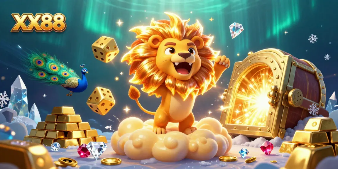 Experience the thrill of winning at XX88 with dynamic dice and vibrant treasures lighting up the scene.