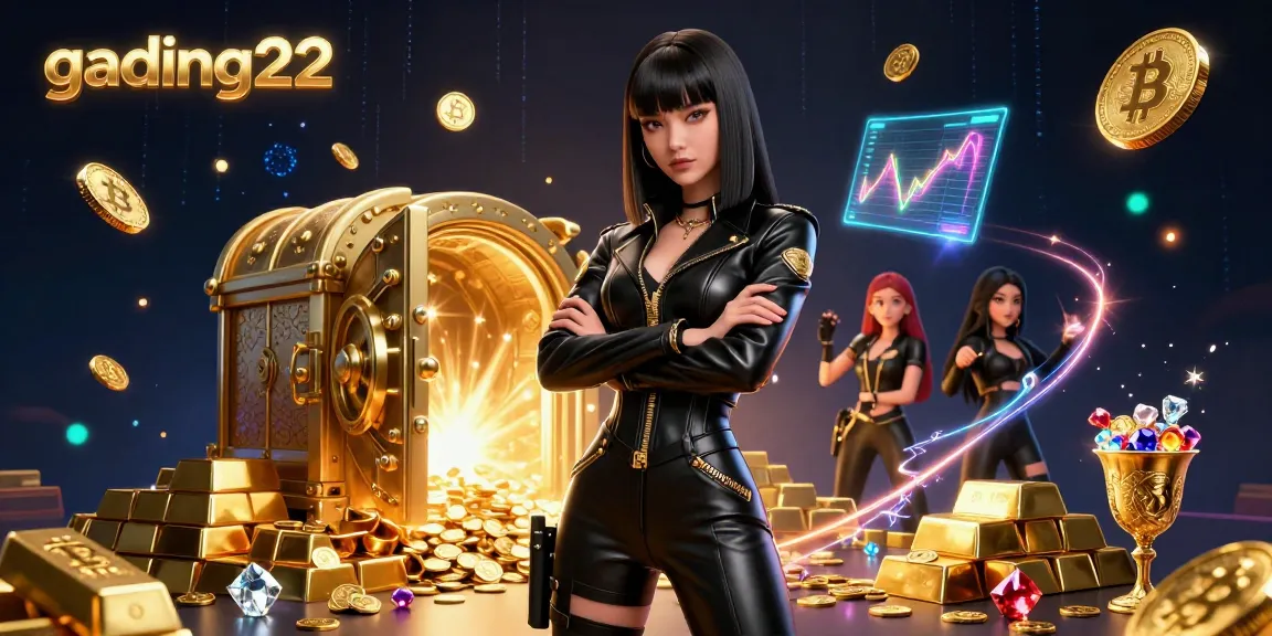 Engage with gading22's thrilling online casino, showcasing vibrant gold casino elements and animated crypto coins.