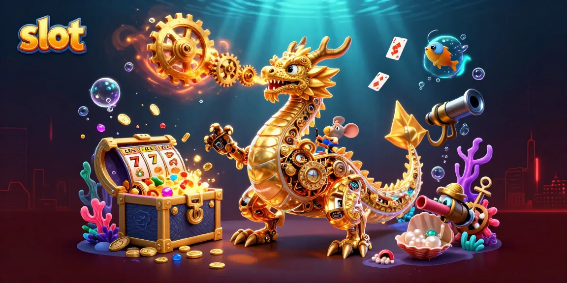 Spin exciting slots with a golden dragon and vibrant casino elements in a dynamic 3D scene.
