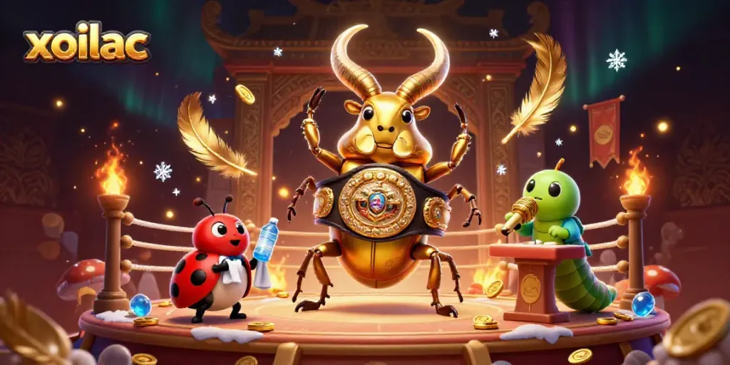 Xoilac live sports betting action scene featuring animated characters and rich gambling elements.