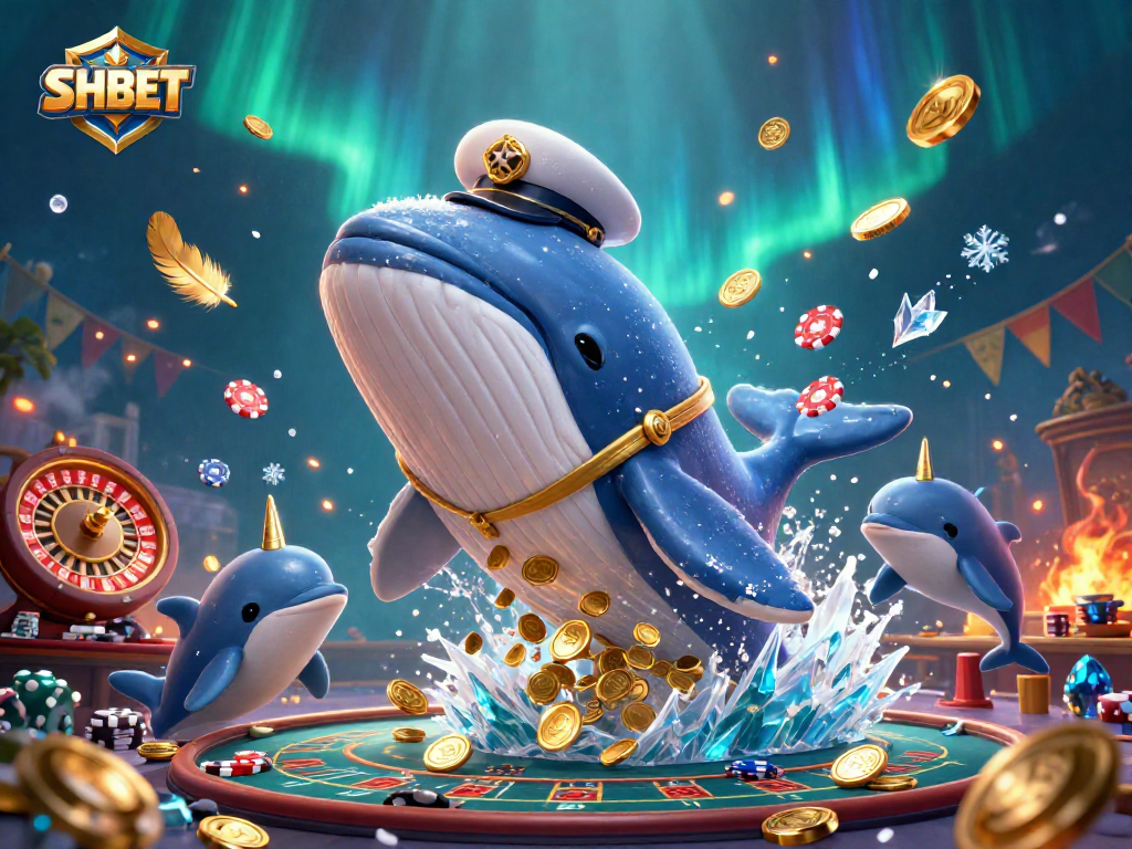 Engage in thrilling SHBET gaming experiences with a whale captain and playful marine friends.