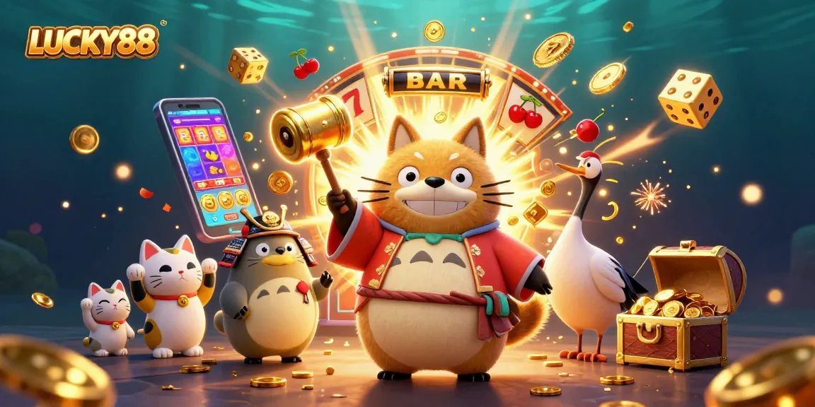 Experience the excitement of LUCKY88 with a vibrant fortune scene featuring delightful casino characters!