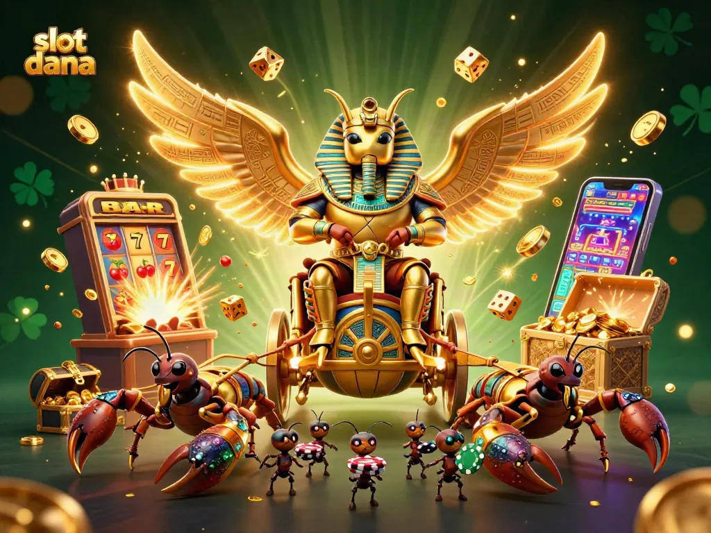 Permainan slot dana dengan serangkaian karakter kartun yang penuh warna dan elemen slot yang menarik.