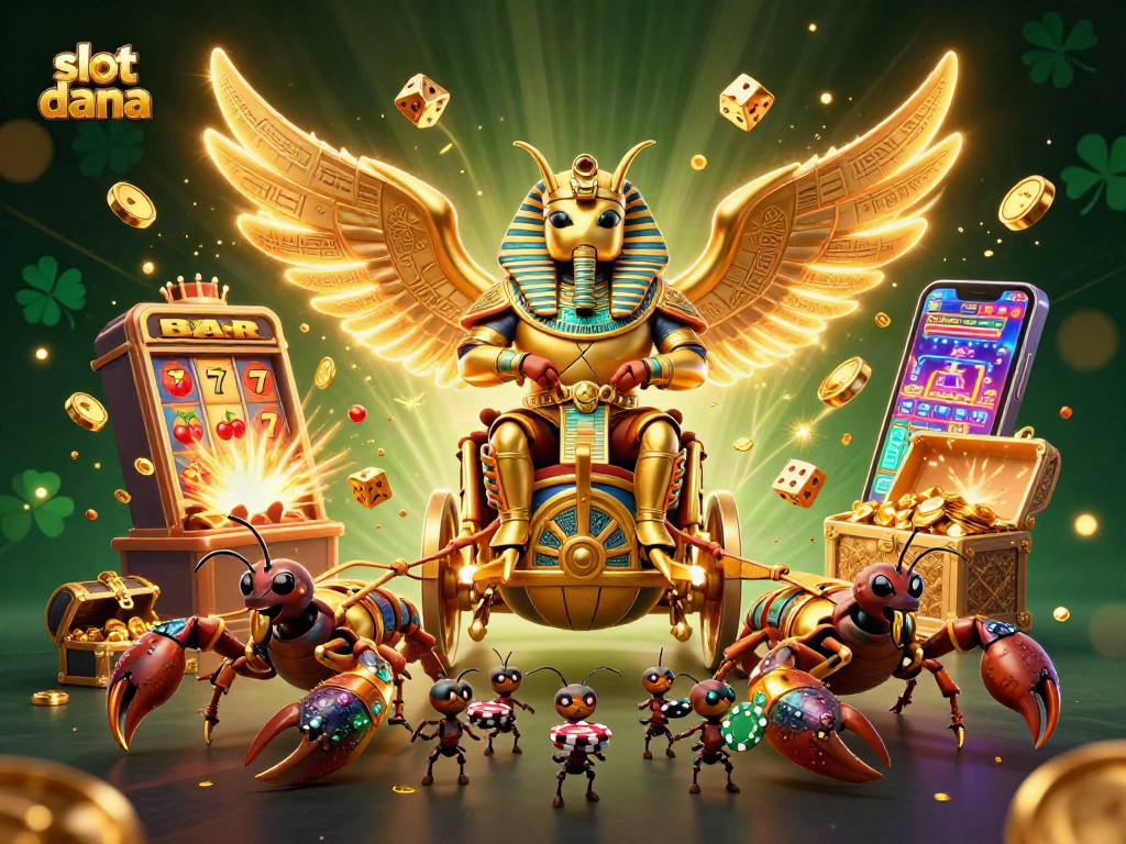 Permainan slot dana dengan serangkaian karakter kartun yang penuh warna dan elemen slot yang menarik.