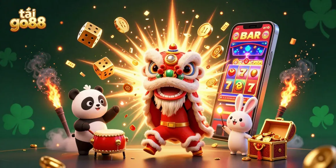 Experience the thrill of tải go88 with a vibrant casino illustration featuring lucky symbols and festive characters.