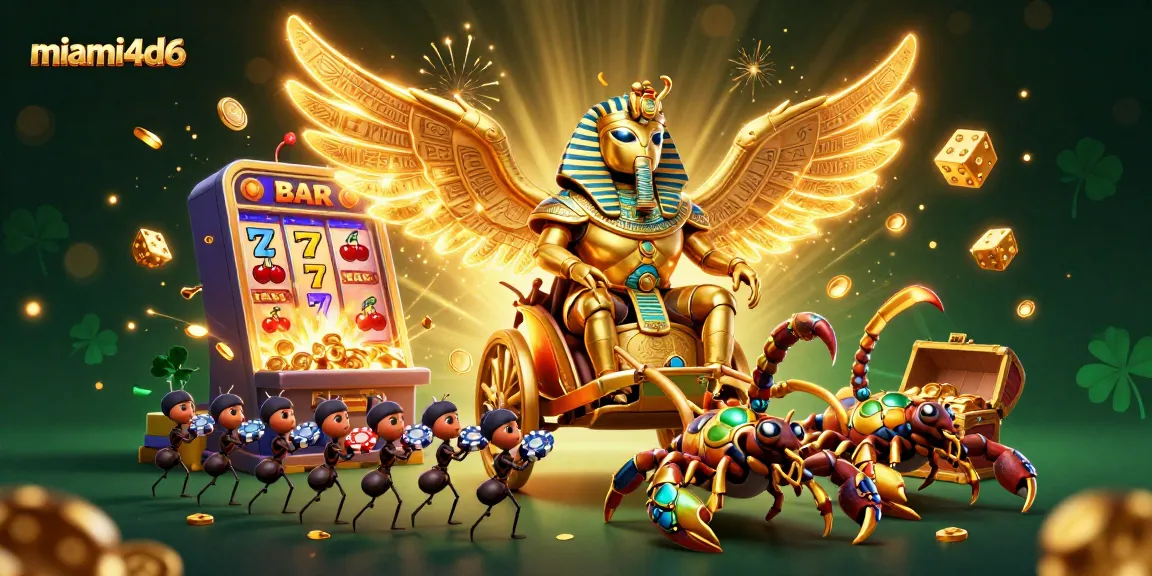 Experience the excitement of miami4d6 with a vibrant jungle of slot machines, jackpot coins, and lively characters.