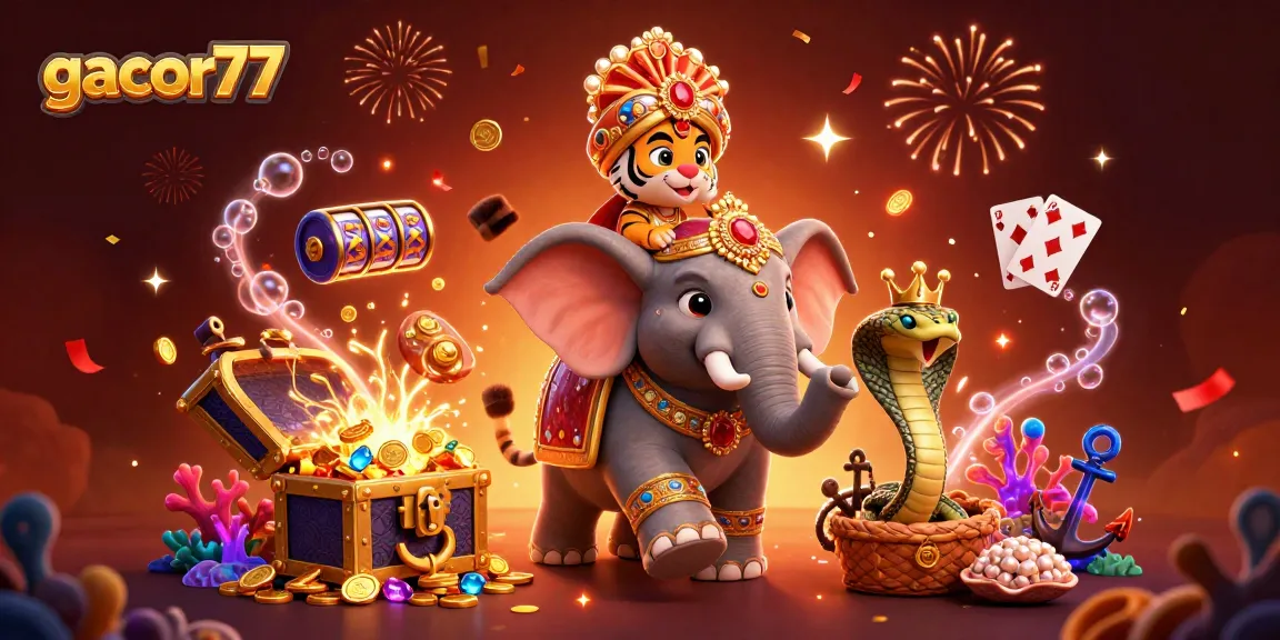 Rasakan keseruan gacor77 dengan elemen slot dan peti harta karun menyala yang hadir dalam ilustrasi 3D.