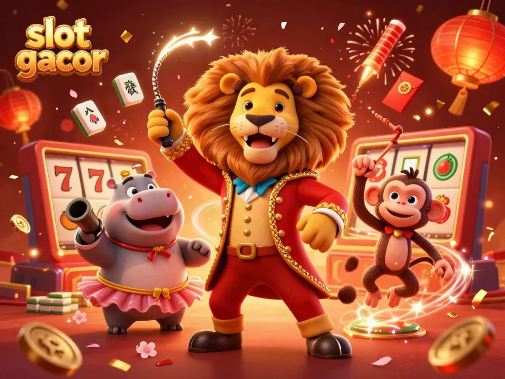 Engaging scene showcasing slot gacor with lively characters and casino elements, embodying festive cheer.