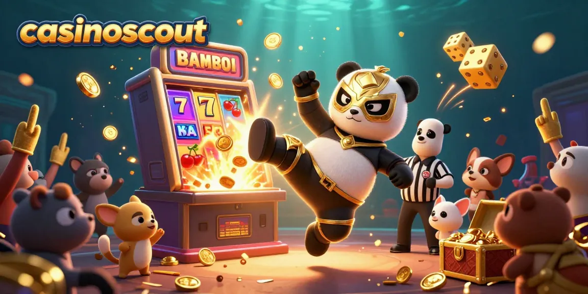 Experience the excitement of casinoscout with a dynamic 3D scene featuring animal characters and casino elements.