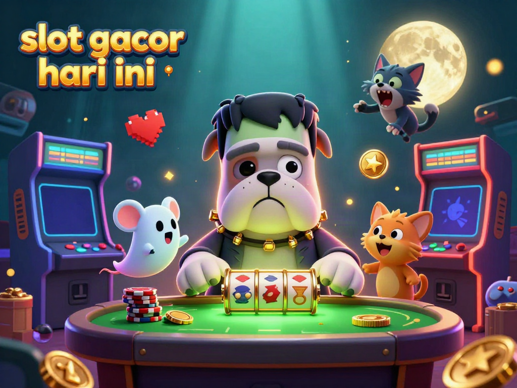 slot gacor hari ini, monster bulldog Frankenstein beraksi di meja slot dengan elemen kasino yang menarik