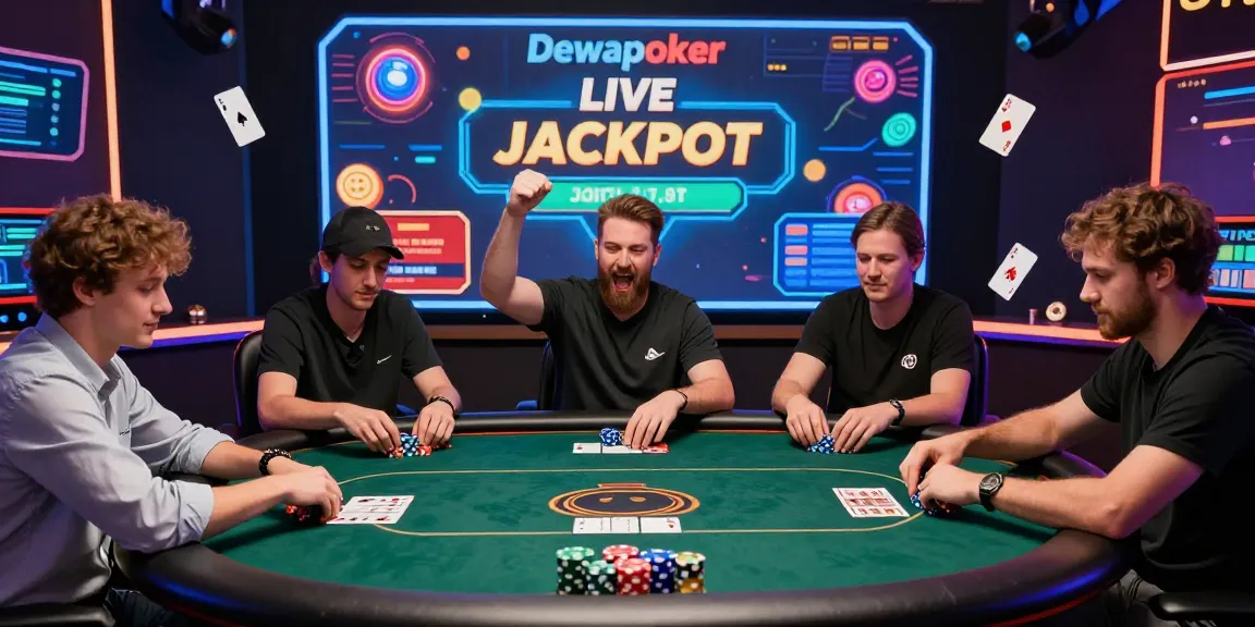 Dewapoker Live Jackpot online poker scene showcasing players celebrating wins and engaging with the digital gaming interface for 2026.