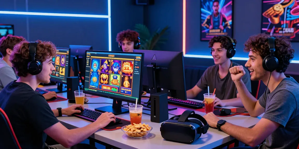 Friends enjoying gaming at migliori casino non AAMS online, surrounded by excitement and modern decor.