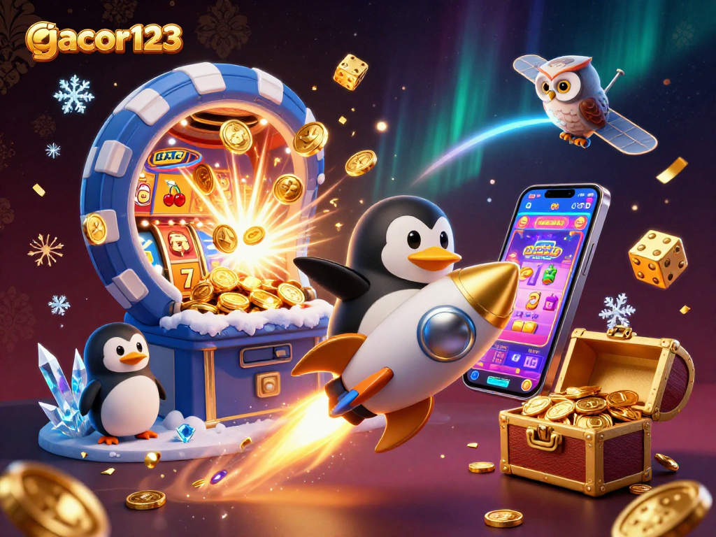 Experience gacor123 with a dynamic casino-themed scene filled with winning slot features.