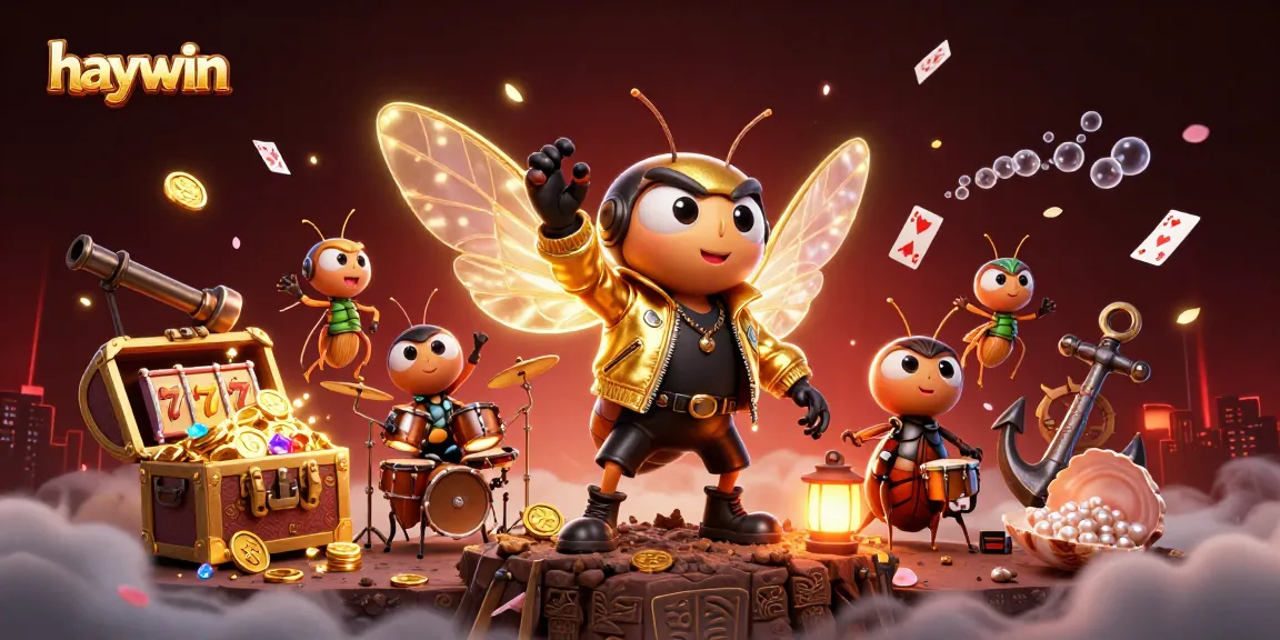 Experience exhilarating gameplay with haywin's dynamic casino scene featuring a rock star bug band.