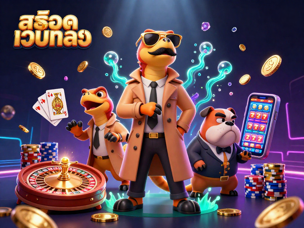 Engage with สล็อตเว็บตรง at this vibrant VIP casino scene featuring raptors in disguise.