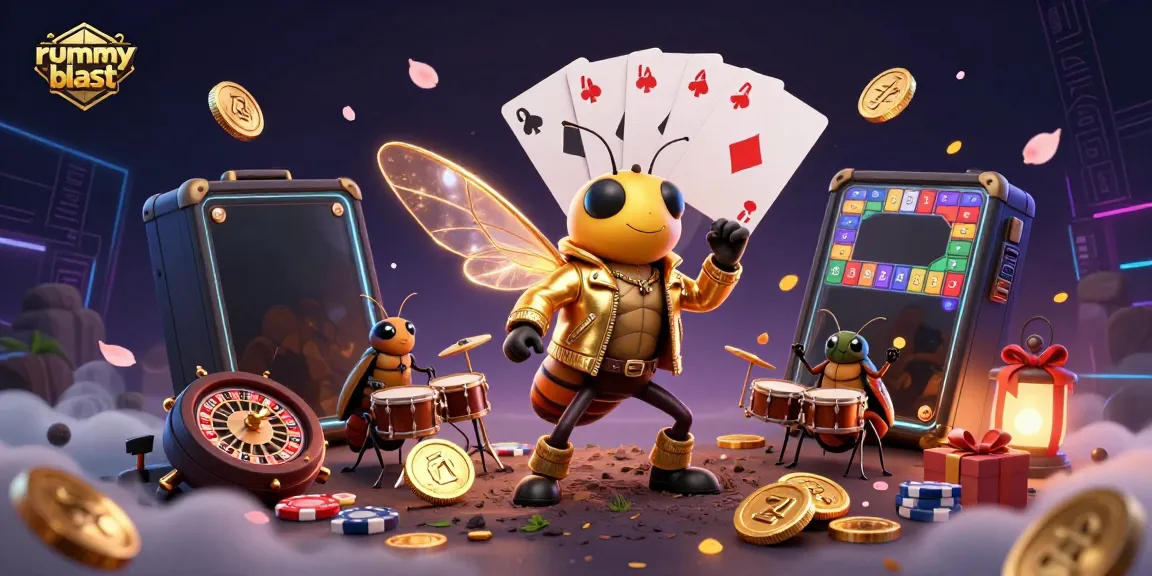 Experience the thrill of rummy blast with an electric rock star, vibrant gameplay, and exciting game elements.