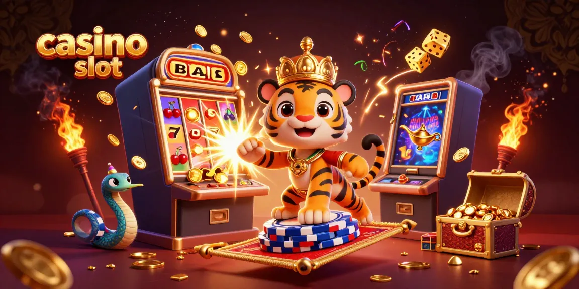 Experience the excitement of casino slots with a vibrant scene featuring a jackpot explosion amidst magical characters.