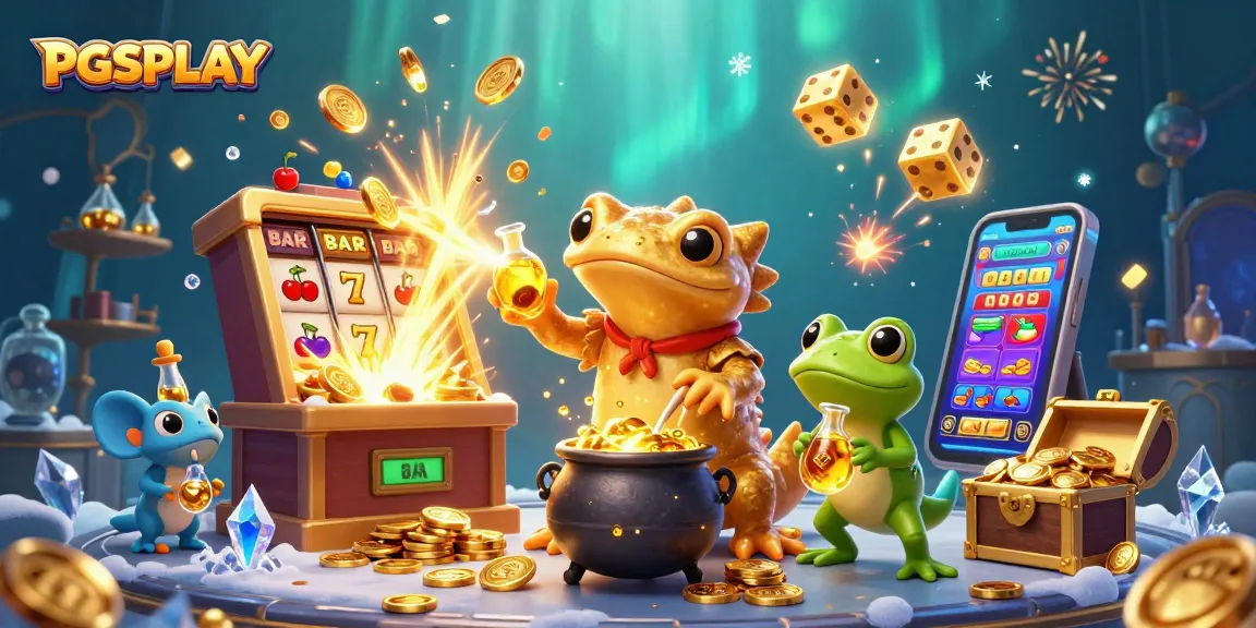 Engage with the magic of PGSPLAY as a giant golden salamander alchemist reveals jackpots amidst a vibrant casino scene.