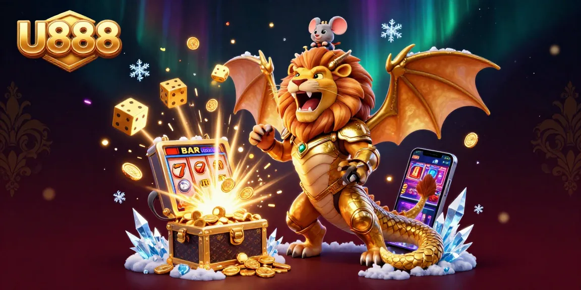Celebrate big wins with U888’s vibrant 3D casino scene filled with jackpots and games.