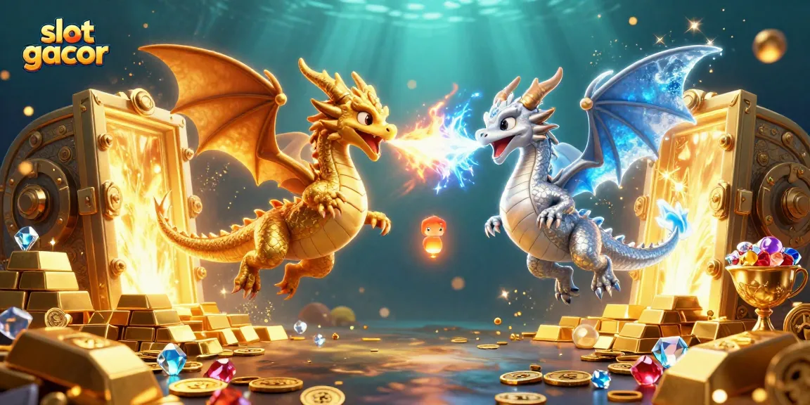 Engage with slot gacor mechanics through thrilling gold and silver dragons amidst sparkling treasures.