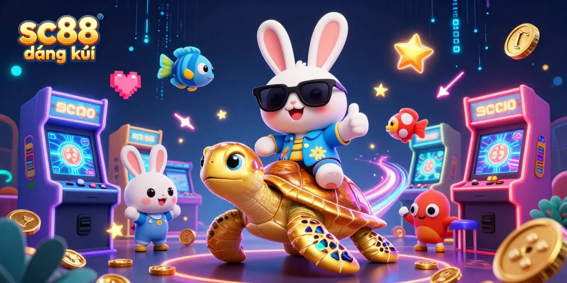 Experience the excitement of sc88 đăng ký with a whimsical rabbit and sea turtle in a vibrant casino setting.