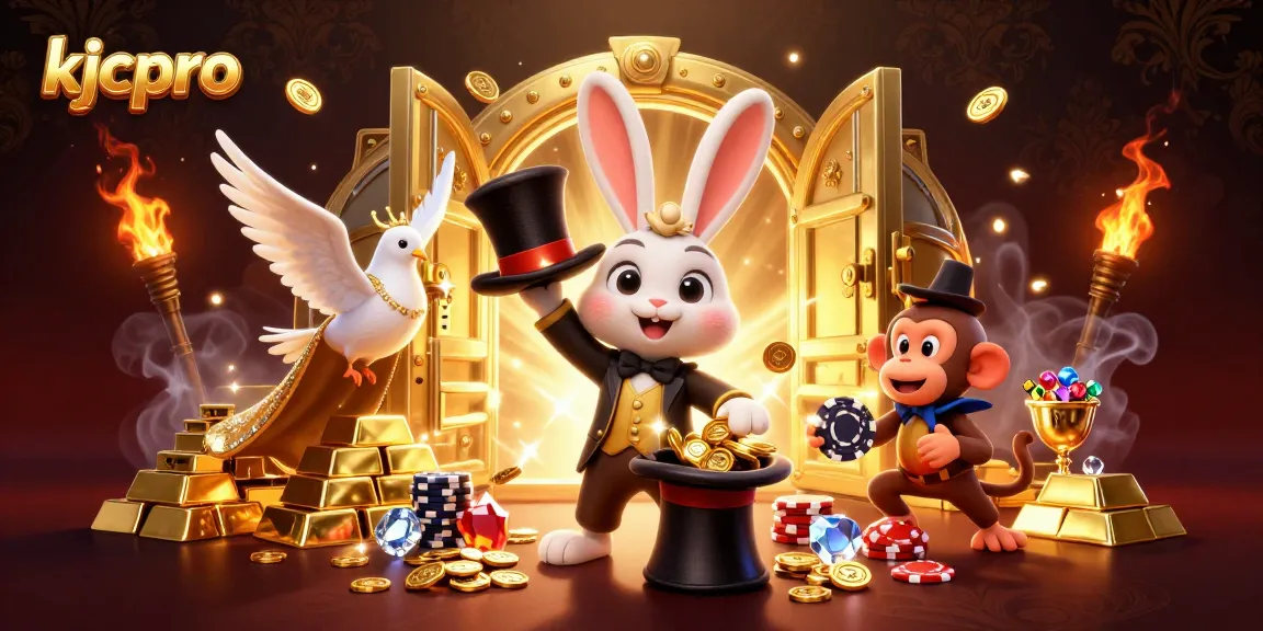 Engage with kjcpro's magical casino experience through an enchanting cartoon illustration of a magician rabbit.