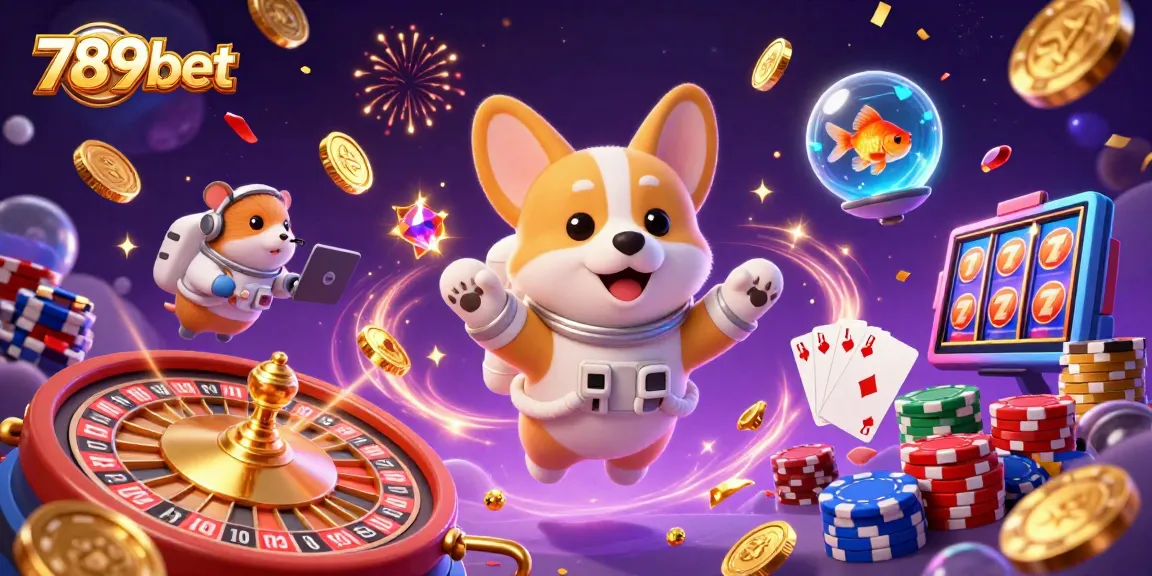 Play and win with 789bet in an exciting casino atmosphere featuring dogs and coins.
