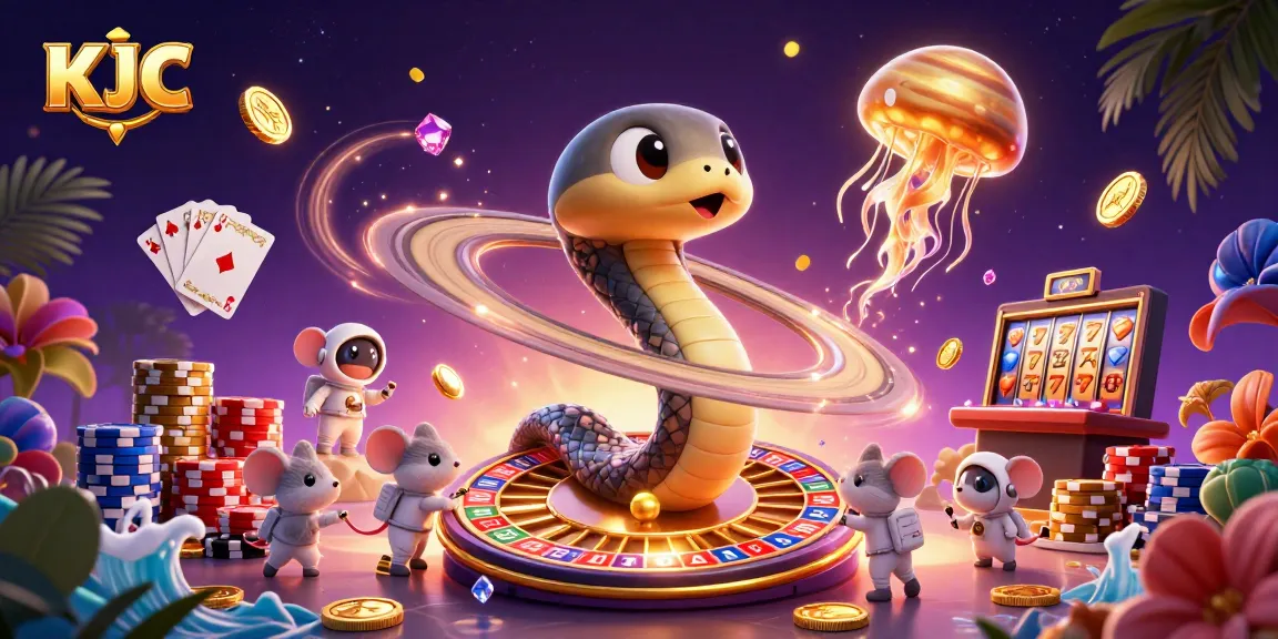 Watch KJC players betting on a cosmic roulette wheel in this immersive casino illustration.