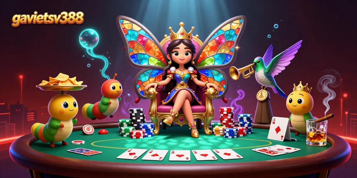 Experience exhilarating gaming at gavietsv388 with a vibrant casino scene featuring poker, chips, and characters.