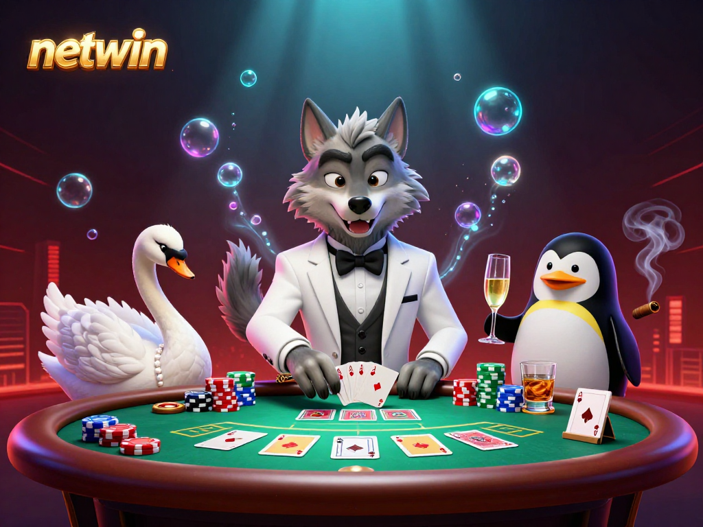 Experience the excitement of netwin with a debonair wolf, elegant swan, and sophisticated penguin at the baccarat table.