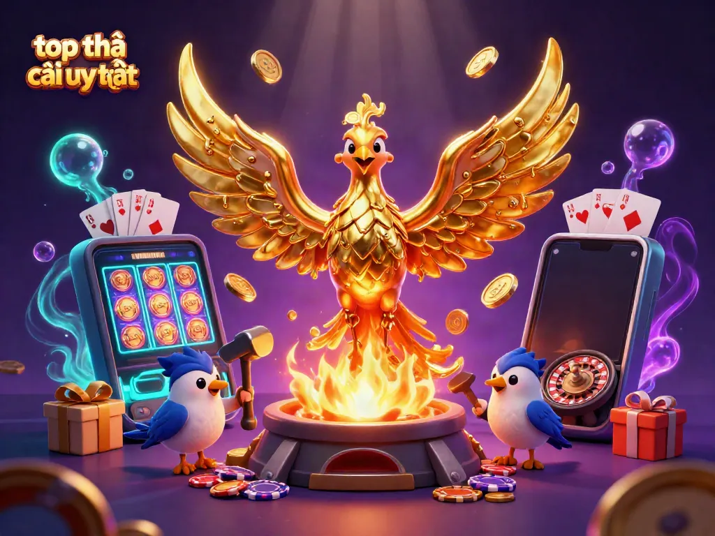 Experience the excitement with top nhà cái uy tín and a vibrant casino-themed phoenix illustration.