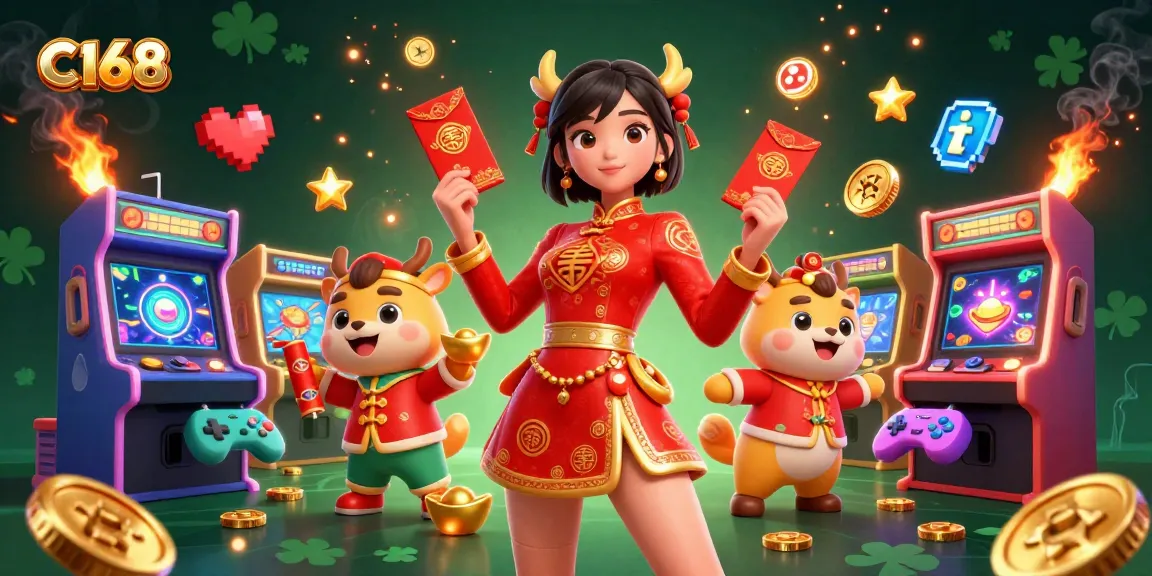 C168 captivates players with a vibrant Lunar New Year theme showcasing festive characters and colorful gaming elements