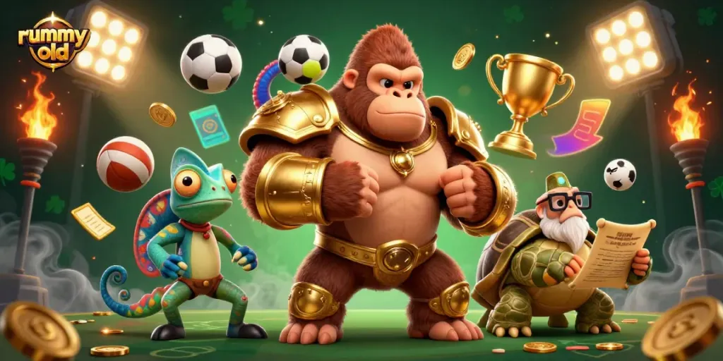 Menangkan permainan rummy old dengan antusias dalam ilustrasi 3D yang penuh warna dan detail.