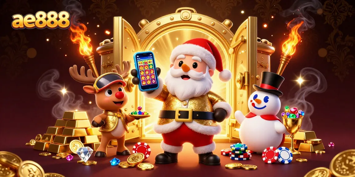 Experience thrilling jackpots at ae888 with Santa Claus, his reindeer dealer, and a chip-top hat snowman!