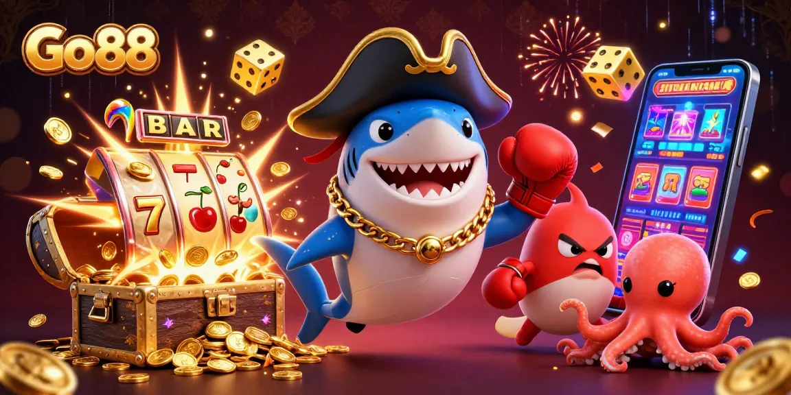Spin and win at Go 88 with vibrant 3D pirate-themed slot scene, featuring thrilling casino elements.