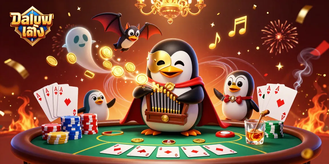 Experience แทงบอลเต็ง with vibrant, colorful casino scene featuring golden coins and poker chips.