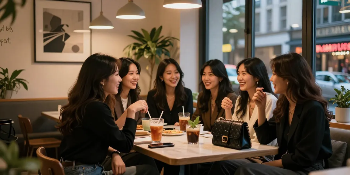 Nhóm gái gọi tận hưởng không khí vui vẻ trong quán cà phê hiện đại