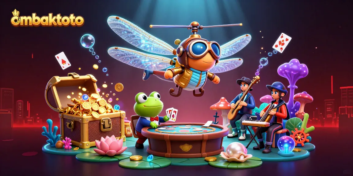 Engage with ombaktoto at the lily pad casino featuring a dragonfly pilot and frog croupier.