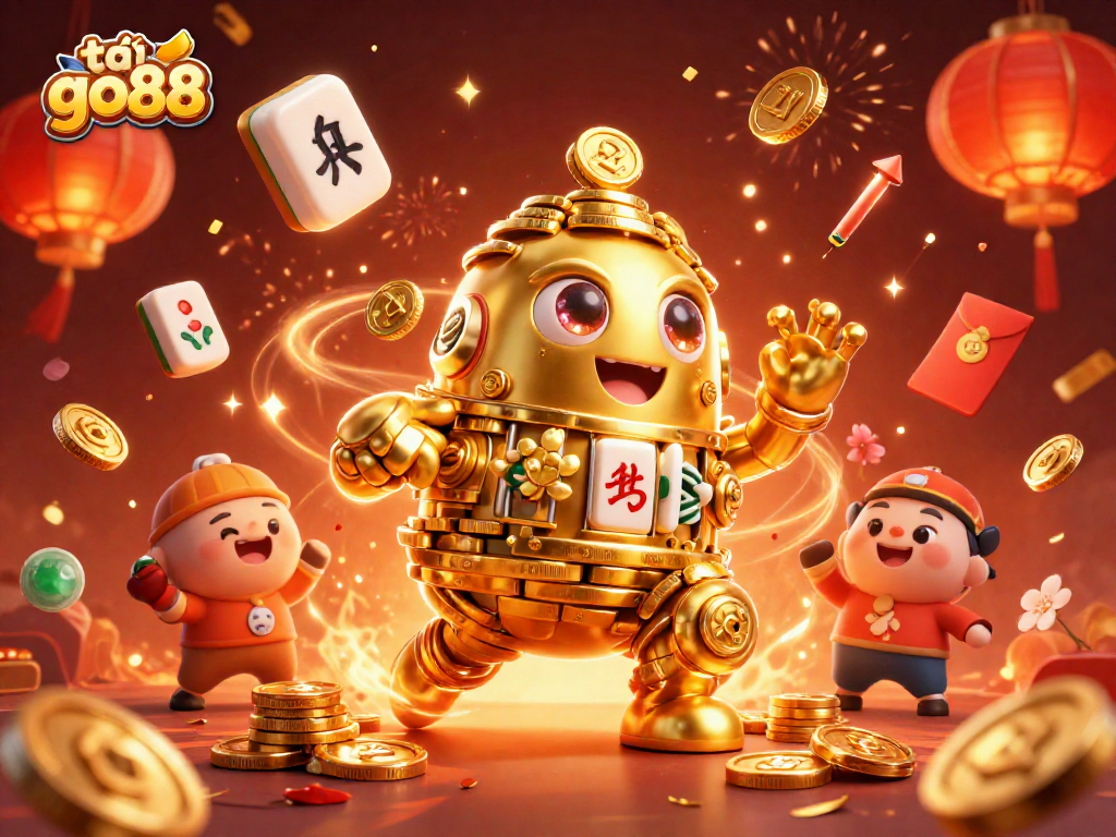 Experience thrilling gameplay with tải go88, showcasing a golden golem amidst rich casino elements.