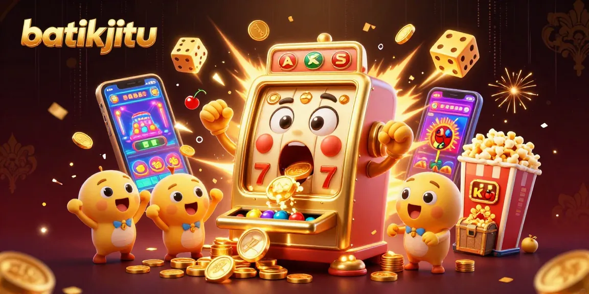 batikjitu merayakan kemenangan jackpot dengan mesin slot emas dan kebahagiaan dalam permainan kasino online