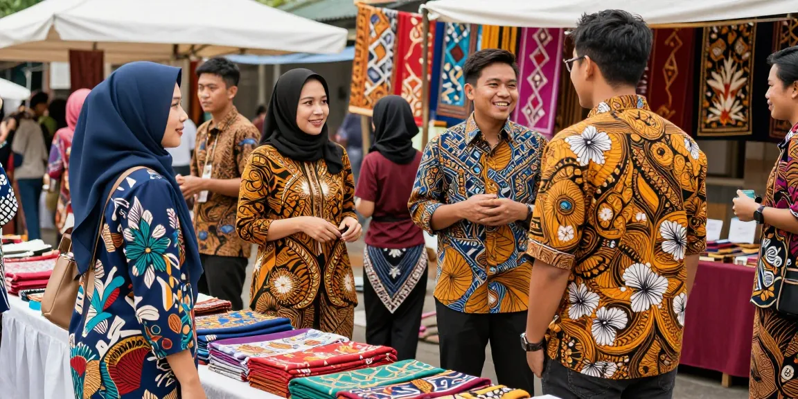 Pakaian Batik 88 yang berwarna-warni dalam suasana pasar yang meriah.