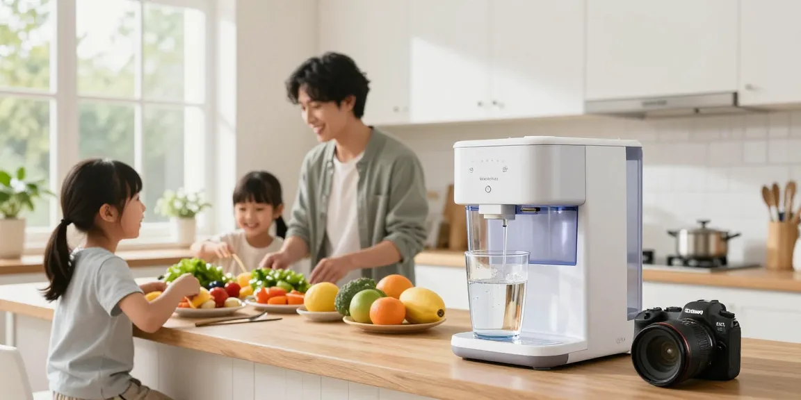 Waterdrop 40 Cup Dual Filter Dispenser providing fresh water in a sunny kitchen.