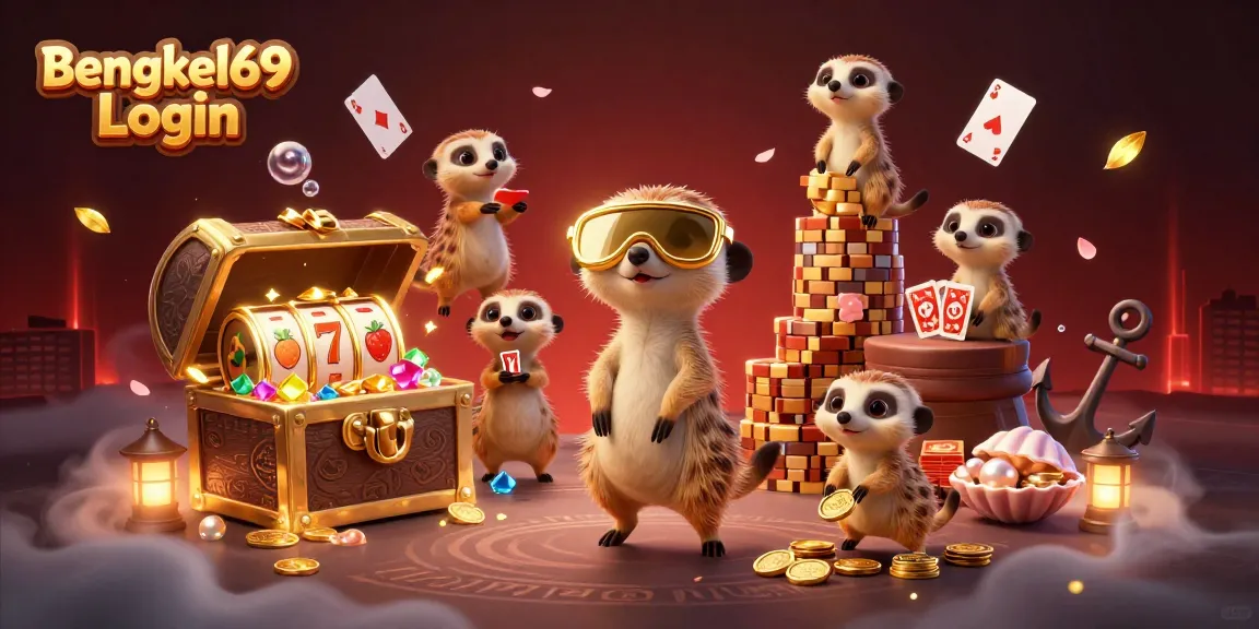 Experience the excitement of Bengkel69 Login with a lively meerkat casino scene filled with vibrant game elements.