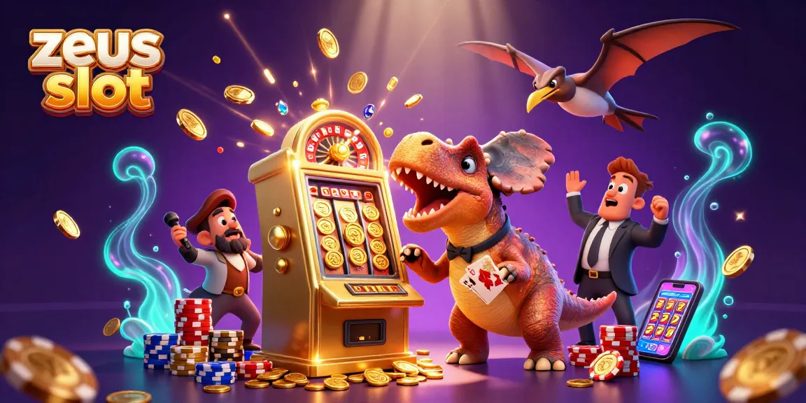 Engage with zeus slot and watch a pachycephalosaurus headbutt a golden machine, winning jackpots among flying coins.