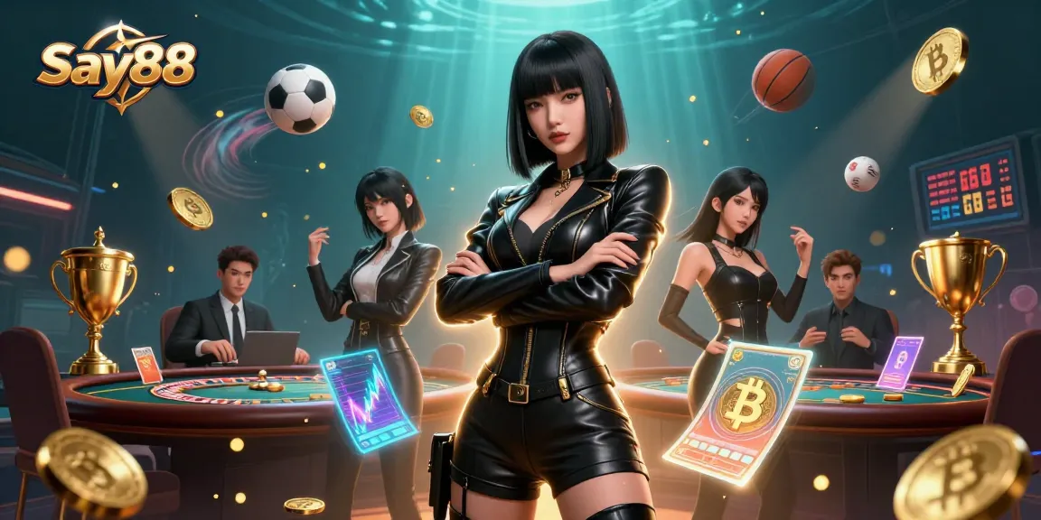 Engage with Say88 casino experience featuring vibrant characters, gaming elements, and dynamic energy.