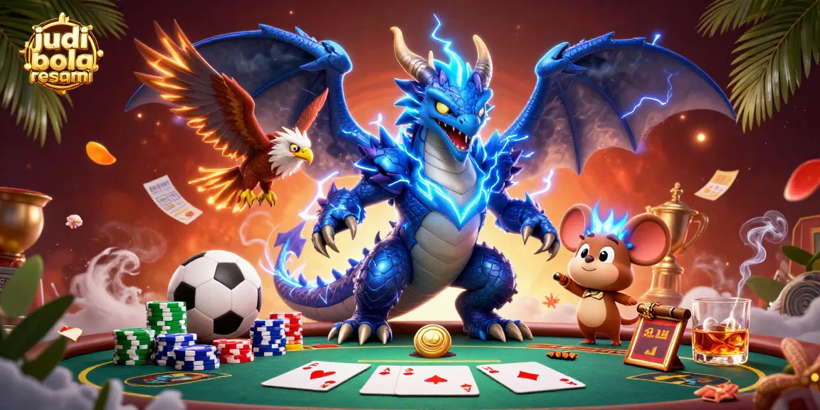 Experience exciting judi bola resmi with thrilling sports bets and iconic poker elements in this vibrant scene.