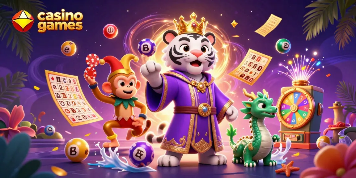 Engage in casino games with a vibrant fantasy scene featuring a tiger, monkey, and mystical elements.