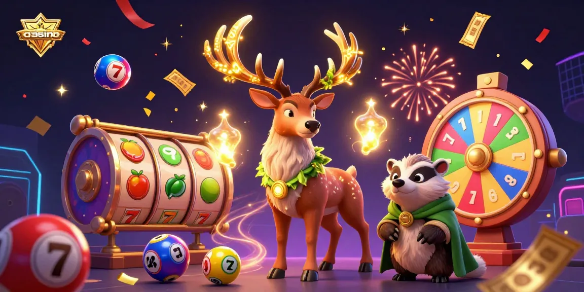 Experience the thrill of casino excitement with a dynamic 3D scene featuring iconic symbols and magical elements.